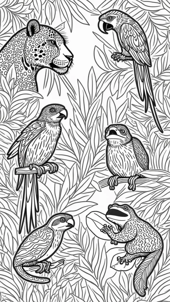 coloriages animaux de la forêt tropicale